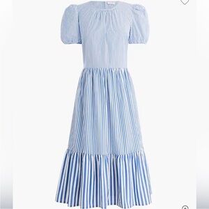 J. Crew Dress Women’s Sz 8 Cotton-Blend Poplin Puff-Sleeve Tiered Midi
